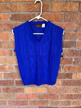 VTG NEW Great Connections Cobalt Blue Sleeveless Sweater Vest Cable Knit Top L